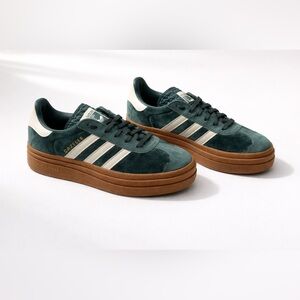 Adidas Gazelle Platform Green Suede Gum Sole Sneakers